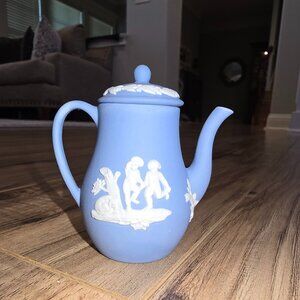 Vintage Wedgwood Jasperware Light Blue Miniature Mini Coffee Pot 2.5” Tall